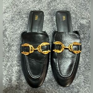 Zara Buckled Leather Mule Loafers